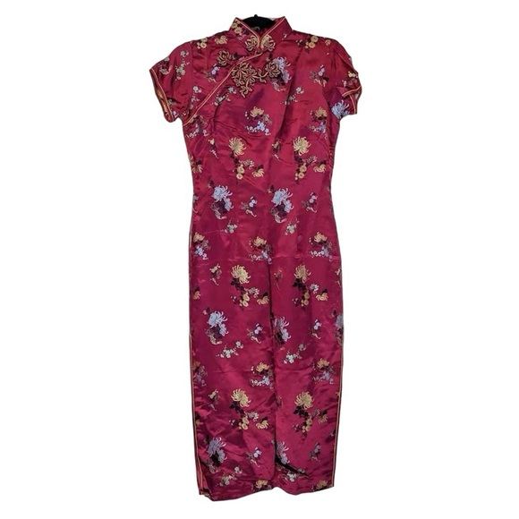 Vintage Cheongsam Asian Dress Mandarin collar modern size S Small Lunar New Year - Picture 1 of 2